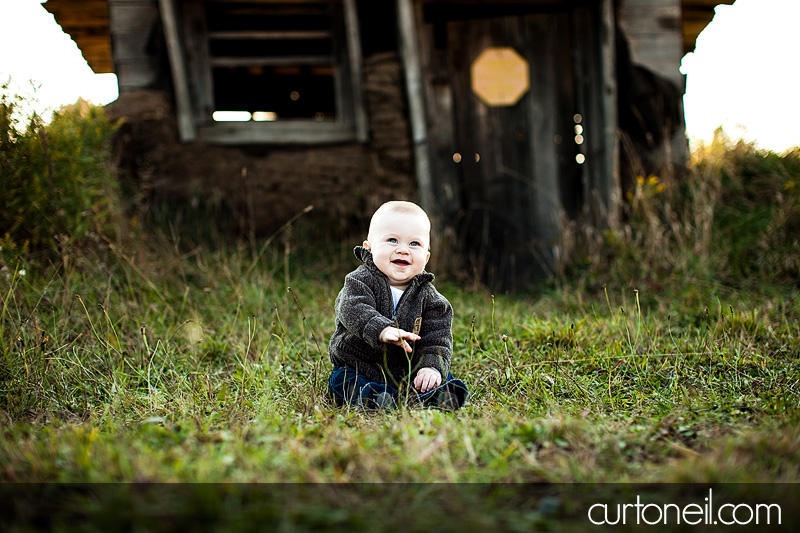 Sault Ste Marie Baby Photographer - Charlie at six months - year one, Mockingbird Hill farm, fall