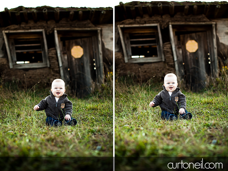 Sault Ste Marie Baby Photographer - Charlie at six months - year one, Mockingbird Hill farm, fall