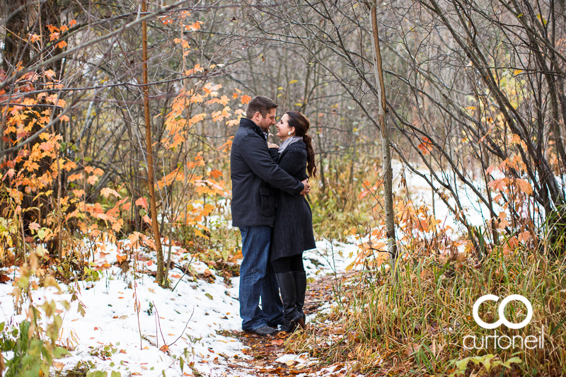 Sault Ste Marie Engagement Photography - Amanda and Allan - Wishart Park, snow, fall, balloon