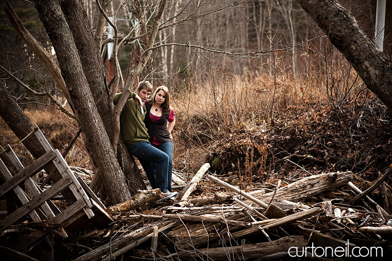 Engagement Shoot - in the woods with the debris
