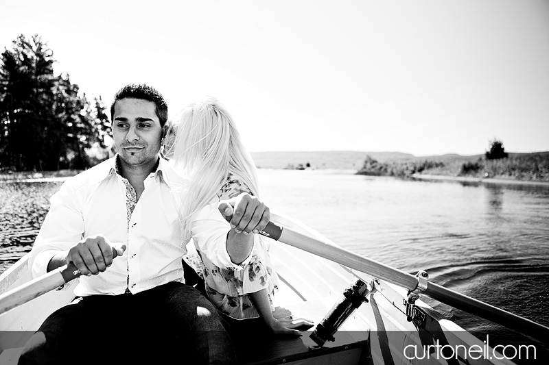 Sault Ste Marie Engagement Photography - Alyssa and Peter - beach, row boat, sand and sun