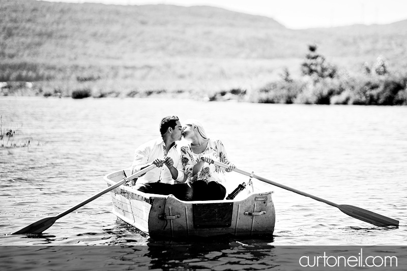 Sault Ste Marie Engagement Photography - Alyssa and Peter - beach, row boat, sand and sun