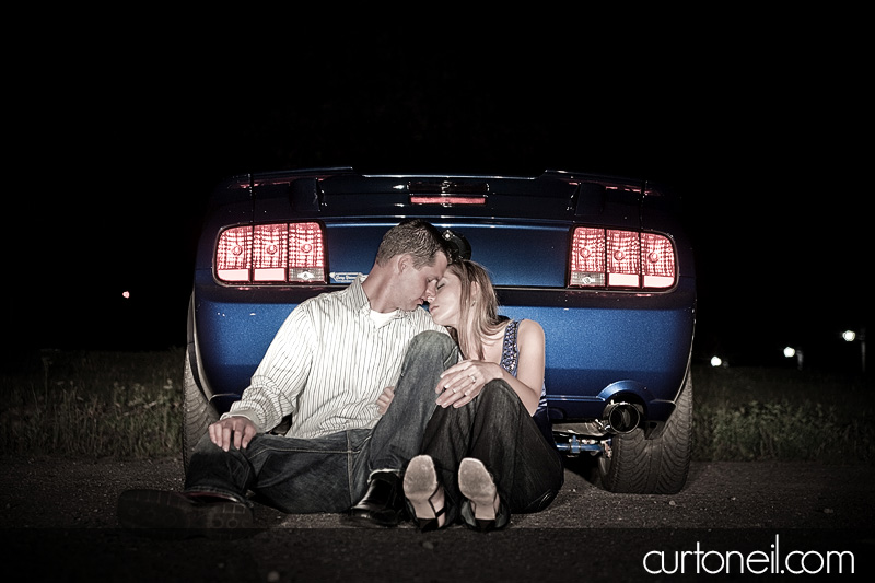 parking lot Roush Mustang sault engagement photography