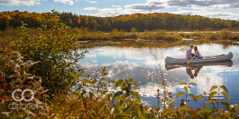 Sault Ste Marie Engagement Photography - Candace and Ryan - canoe ride in a little pond area near Ansonia