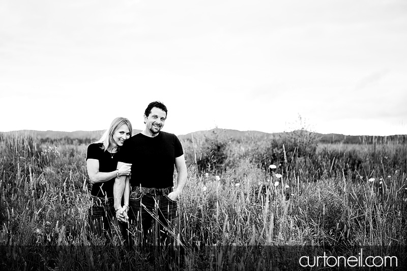Sault Ste Marie Engagement Photography - Carol and Rob - Field with old Chevy truck, Pointe Des Chenes beach