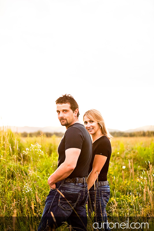 Sault Ste Marie Engagement Photography - Carol and Rob - Field with old Chevy truck, Pointe Des Chenes beach