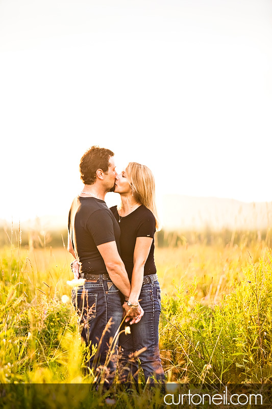 Sault Ste Marie Engagement Photography - Carol and Rob - Field with old Chevy truck, Pointe Des Chenes beach