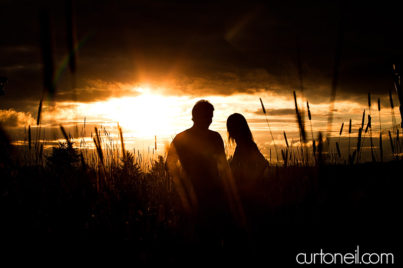 Sault Ste Marie Engagement Photography - Carol and Rob - Field with old Chevy truck, Pointe Des Chenes beach