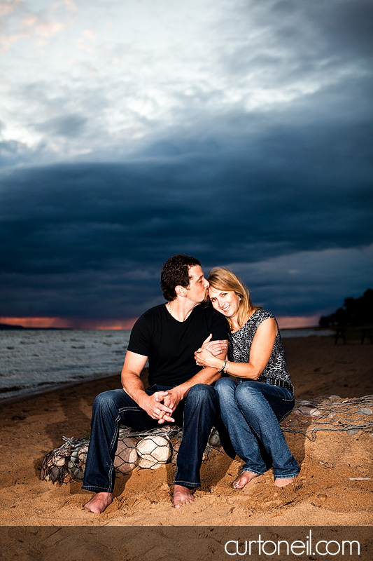 Sault Ste Marie Engagement Photography - Carol and Rob - Field with old Chevy truck, Pointe Des Chenes beach
