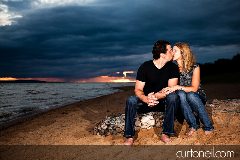 Sault Ste Marie Engagement Photography - Carol and Rob - Field with old Chevy truck, Pointe Des Chenes beach