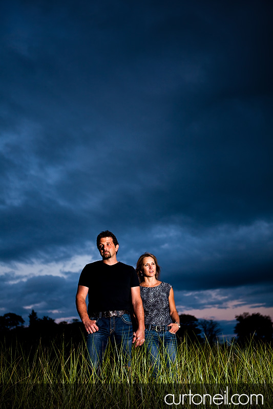 Sault Ste Marie Engagement Photography - Carol and Rob - Field with old Chevy truck, Pointe Des Chenes beach