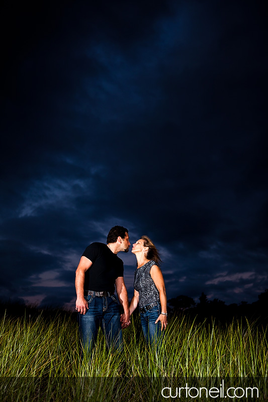 Sault Ste Marie Engagement Photography - Carol and Rob - Field with old Chevy truck, Pointe Des Chenes beach