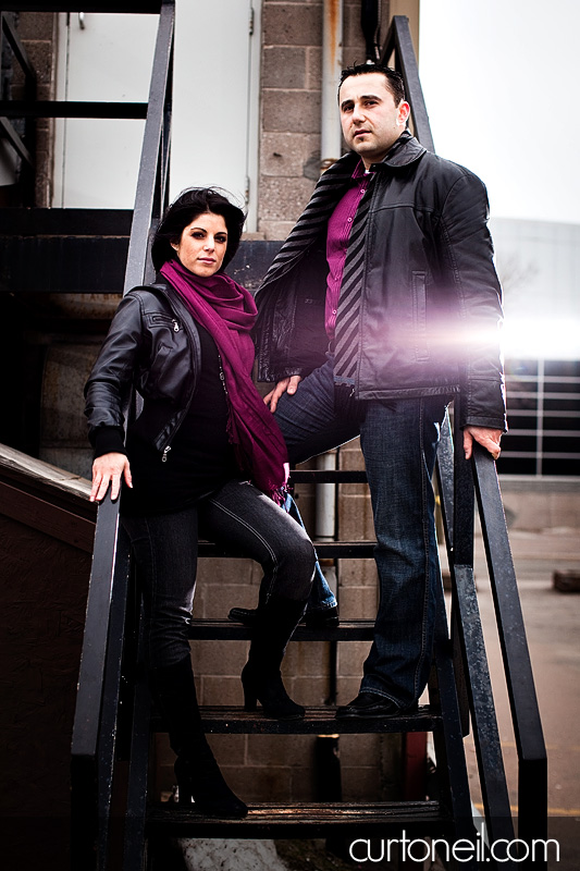 Sault Ste Marie Engagement Photography - Franca and Frank - leather coats, downtown, funk