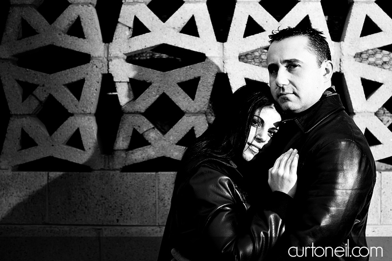 Sault Ste Marie Engagement Photography - Franca and Frank - leather coats, downtown, funk
