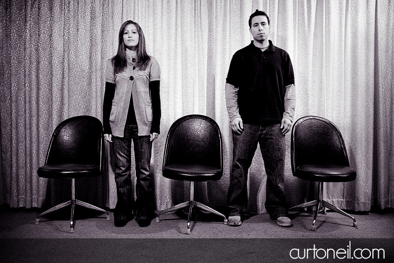 Engagement Shoot - three chairs and a curtain