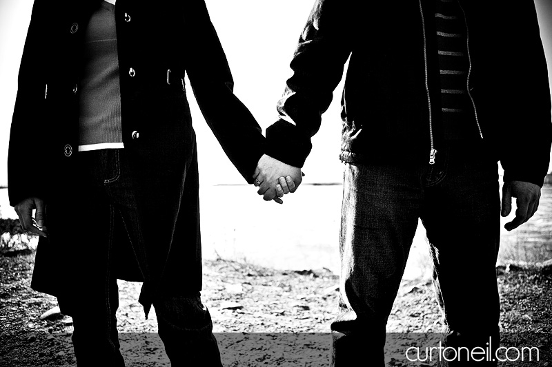 Engagement Pictures - Sault Canal holding hands - Jenn and Matt