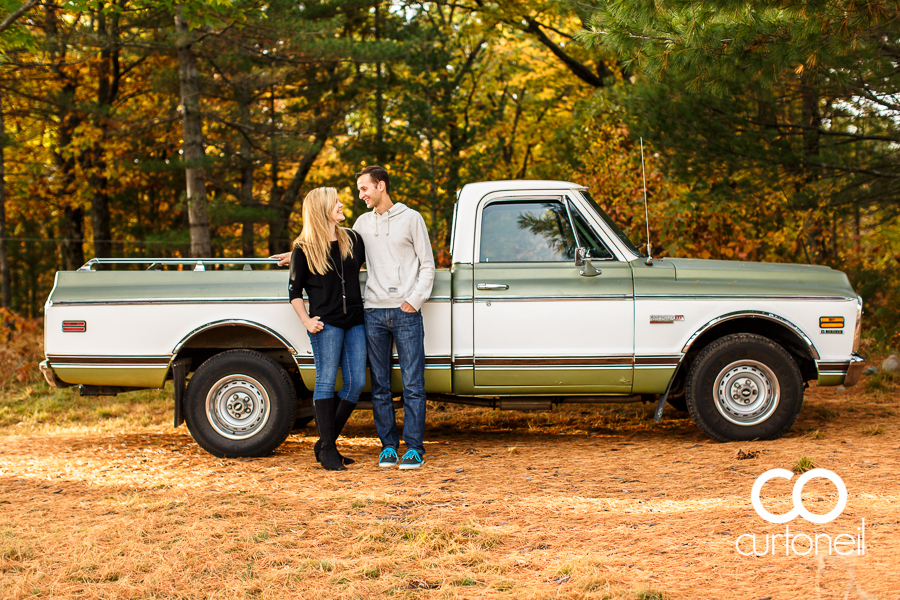 Sault Ste Marie Engagement Photography - Katie and Robbie - Pine Island, fall, haunted, Checy truck