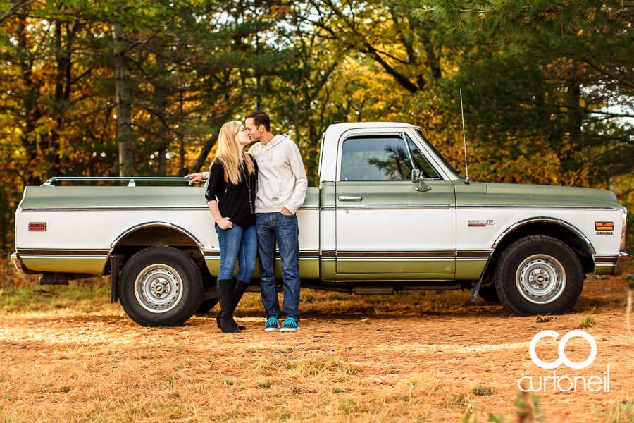 Sault Ste Marie Engagement Photography - Katie and Robbie - Pine Island, fall, haunted, Checy truck