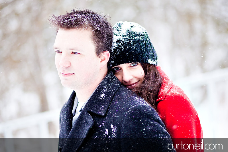 Sault Ste Marie Engagement - Krista and Brian - Sneak peek in snow squalls at Fort Creek