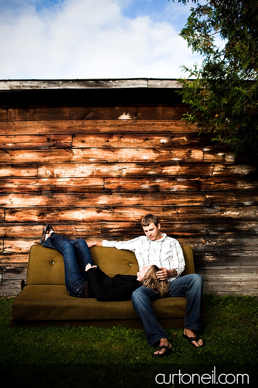 Sault Ste Marie Engagement Photography - Kristy and Graham - garage and old couch sneak peek