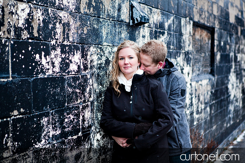 Sault Ste Marie Engagement Photography - Kristen and Nick - cold winter day, alley