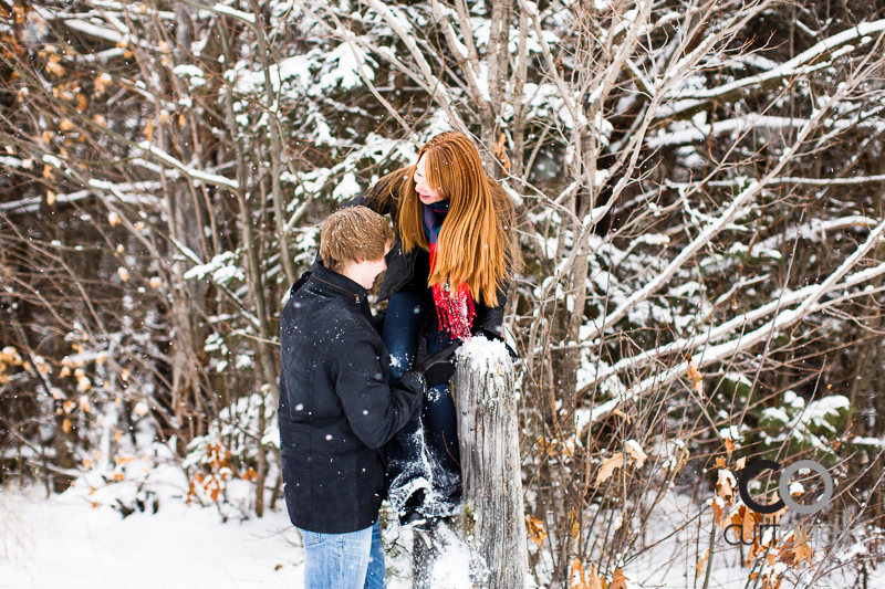 Sault Ste Marie Engagement Photography - Lindsey and John - Mockingbird Hill Farm, snow storm, winter
