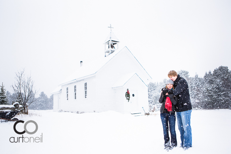 Sault Ste Marie Engagement Photography - Lindsey and John - Mockingbird Hill Farm, snow storm, winter