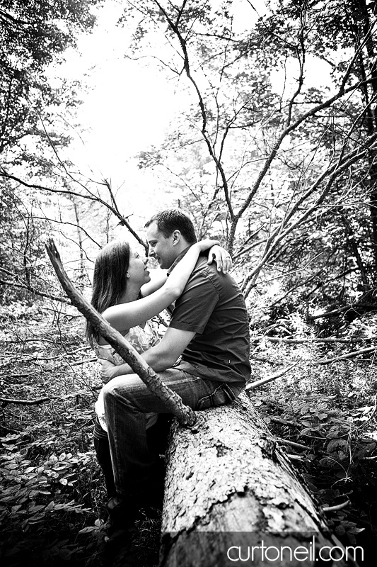 Sault Engagement Photography - Mel and Jim - on a log