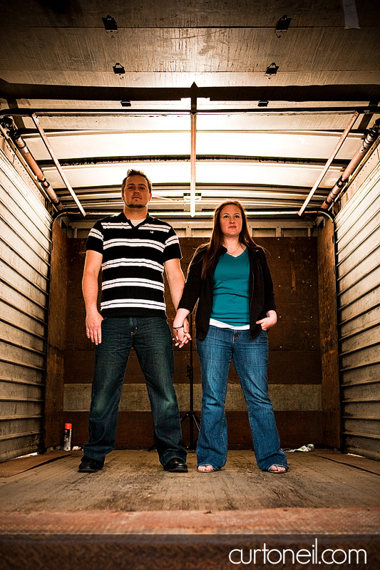 Engagement Shoot - Mel and Tim - in the back of the old beer delivery truck