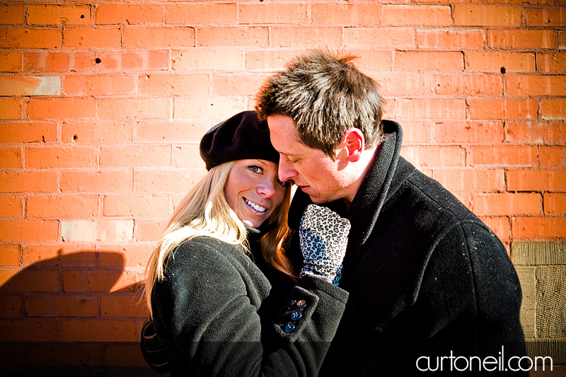 Engagement Shoot - Downtown - orange brick wall