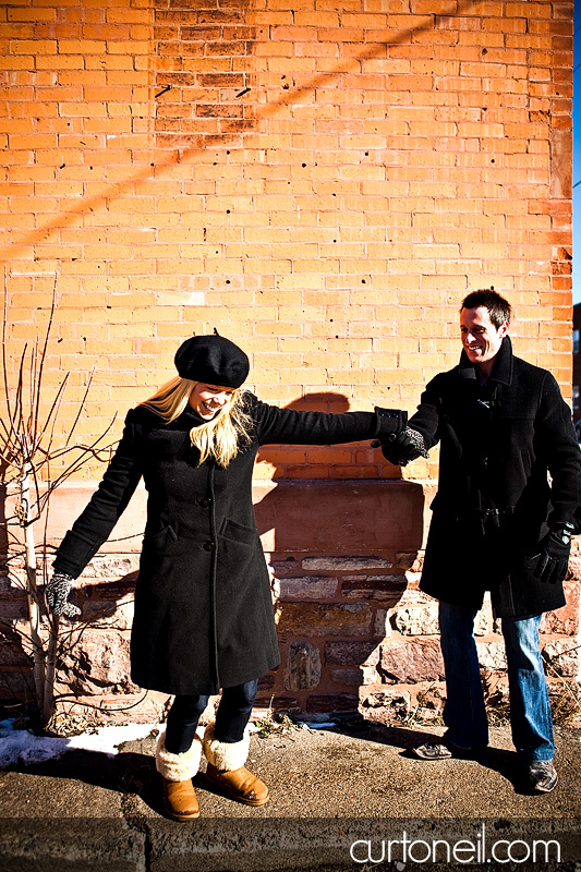Engagement Shoot - Downtown - orange brick wall