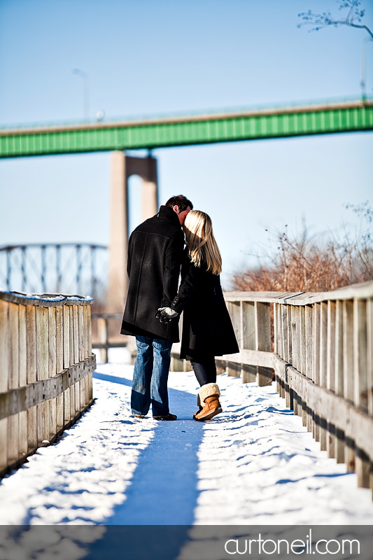 Engagement Shoot - Soo Locks - bridge kiss