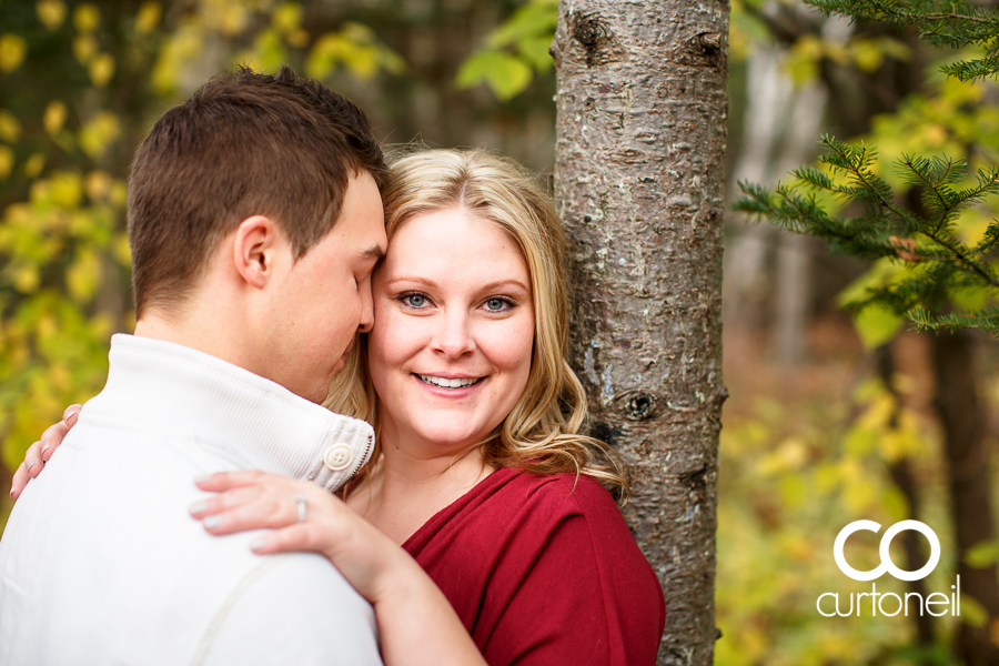 Sault Ste Marie Engagement Photography - Sarah and Marc - Fort Creek, hub trail, fall, boxer, leaves