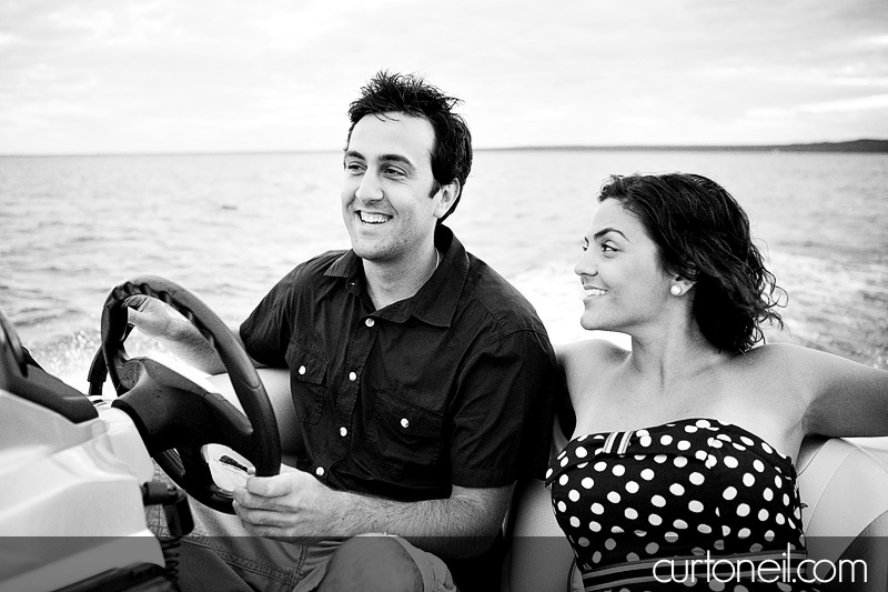 Sault Ste Marie Engagement Photography - Sandy and Skip - Gros cap in the boat