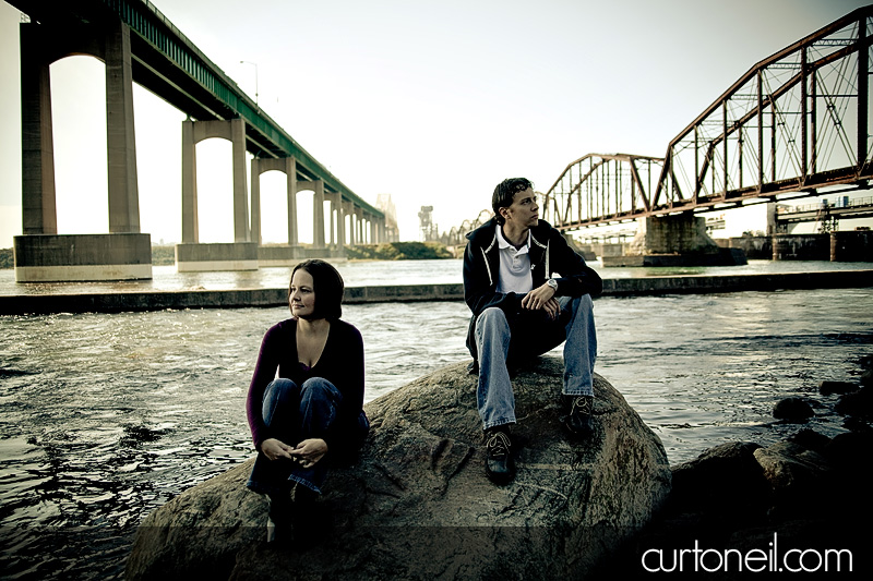 Sault Engagement Photography - train bridge car bridge