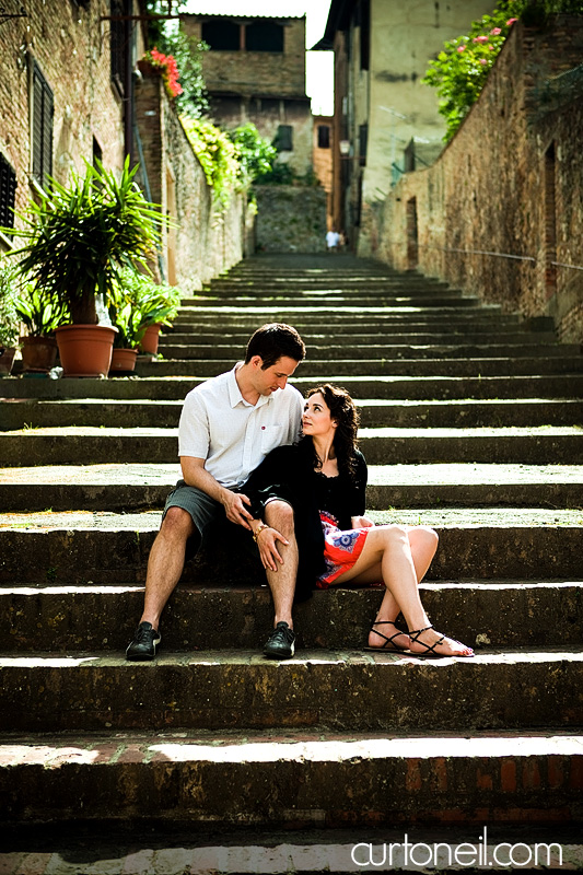 Tuscany Engagement Shoot - Michela and Aaron - On the steps in San Gimignano Tuscany Italy