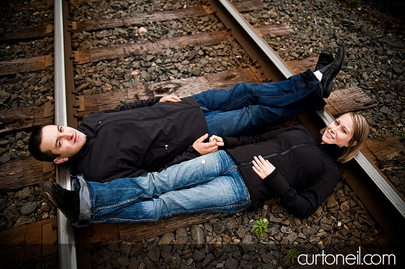 Engagement Shoot - train track lay down