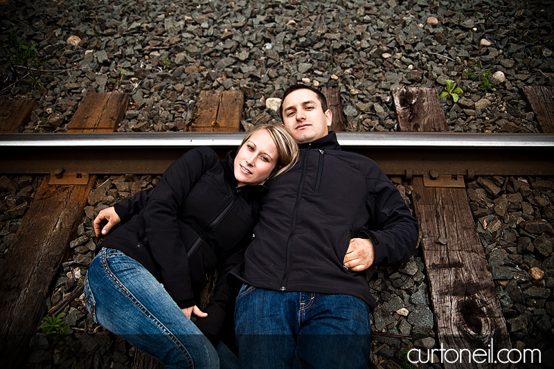 Engagement Shoot - train track lay down