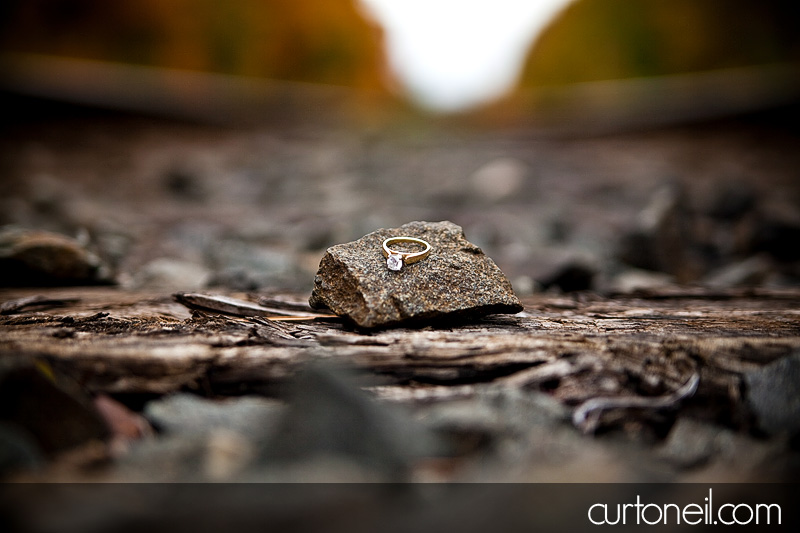 Engagement Shoot - ring on the train tracks