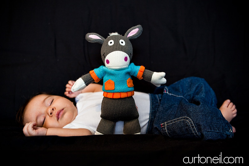 family - baby Macy with donkey toy
