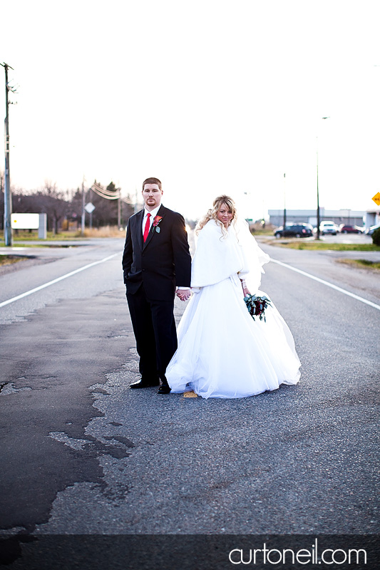 Sault Ste Marie Wedding Photography - Amanda and Chris - wedding sneak peek on road