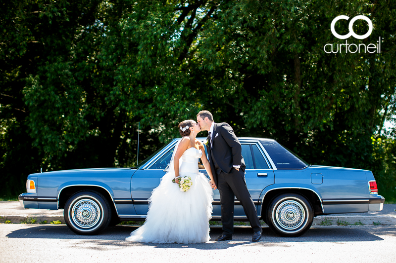 Sault Ste Marie Wedding Photography - Christina and Chris - Bellevue Park, old car, kiss
