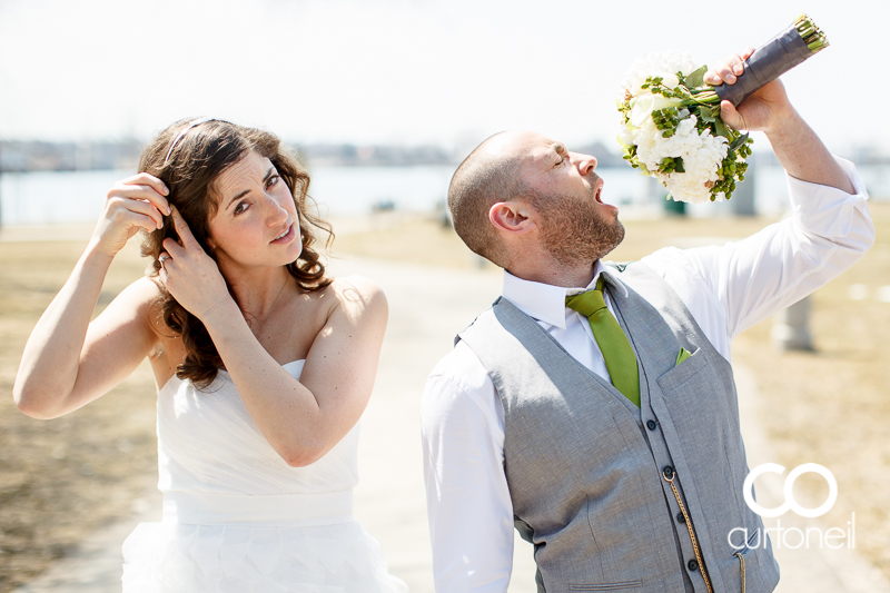 Sault Ste Marie Wedding Photography - Dawn and Tyler - candid sneak peek, Spring, boardwalk