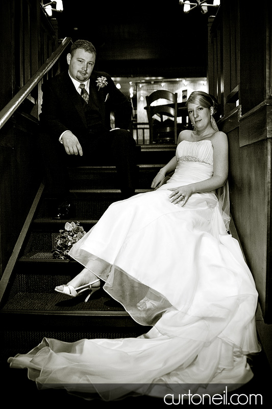 Sault Wedding - bride and groom on stairs