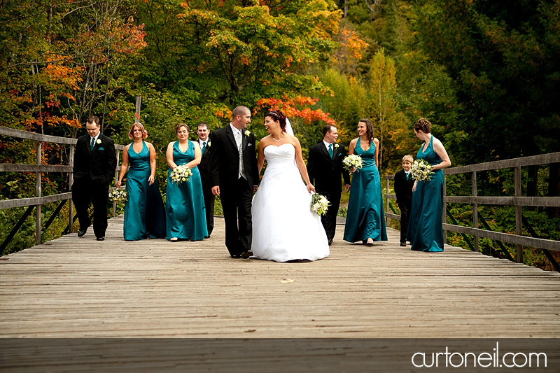 Sault Ste Marie Wedding - bridal party walking on bridge
