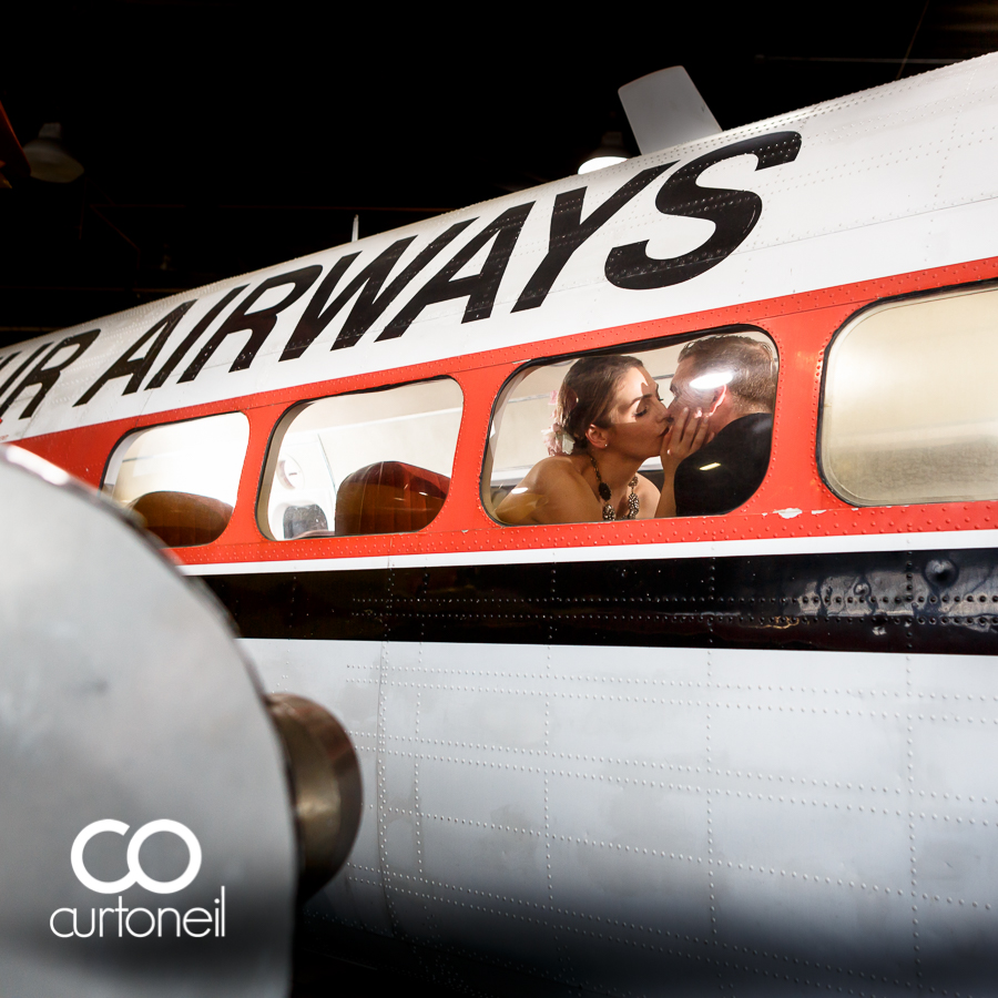 Sault Ste Marie Wedding Photography - Joanna and Adam - sneak peek, in a plane at the Bushplane Museum