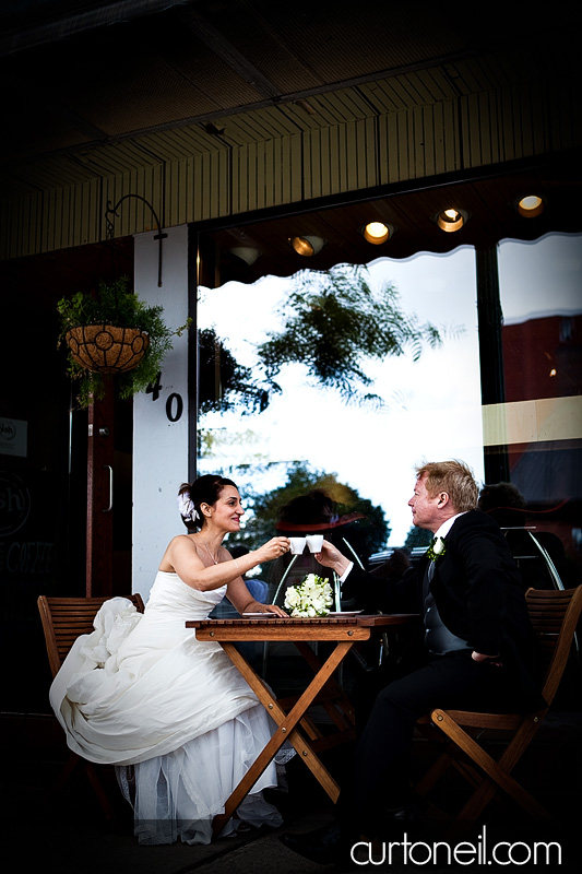 Sault Ste Marie Wedding Photography - Mary and Steve having an espresso at Dish - sneak peek
