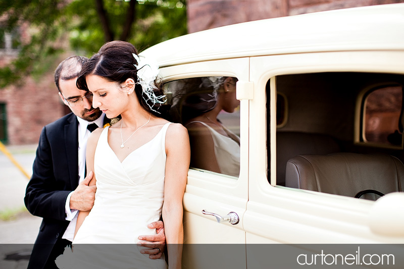 Sault Ste Marie Wedding Photography - Stella and Mike - old car, retro buildings, marconi