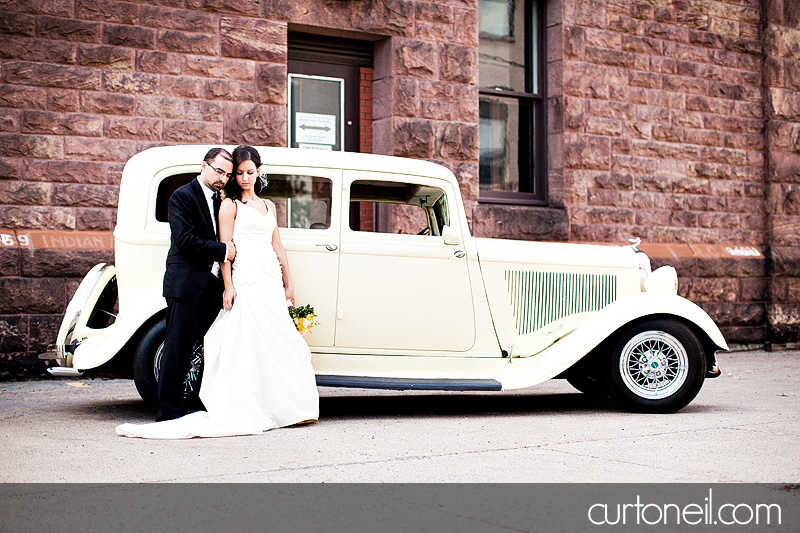Sault Ste Marie Wedding Photography - Stella and Mike - old car, retro buildings, marconi