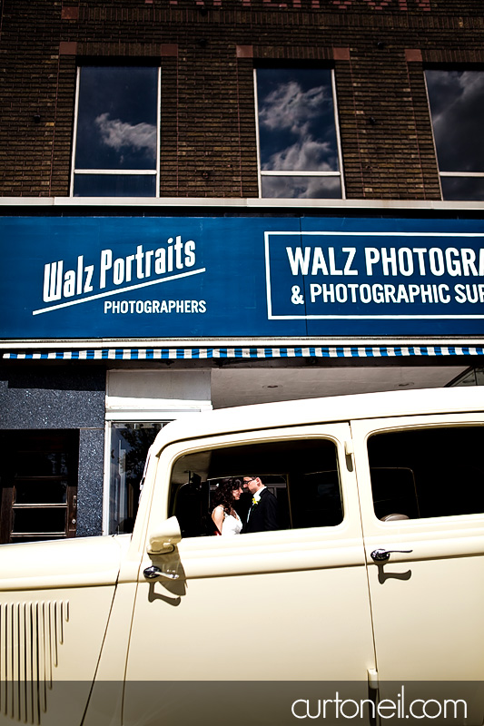 Sault Ste Marie Wedding Photography - Stella and Mike - old car, retro buildings, marconi